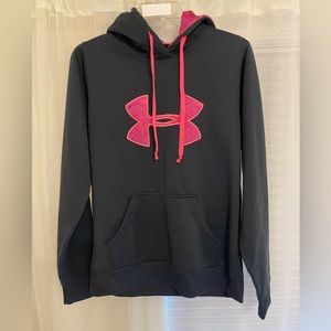 Under Armour sweatshirt in black with neon pink and purple detail.